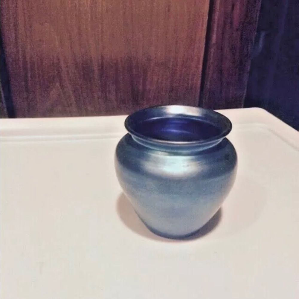 Antique Steuben Blue Aurene Vase Signed